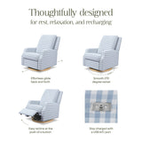 Crewe Electronic Recliner and Swivel Glider in Blue Gingham with Light Wood Base