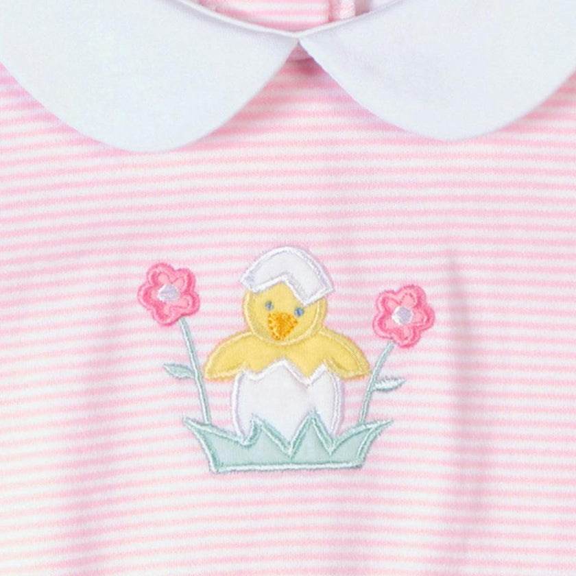 Stripe Knit Romper With Flowers & Chick
