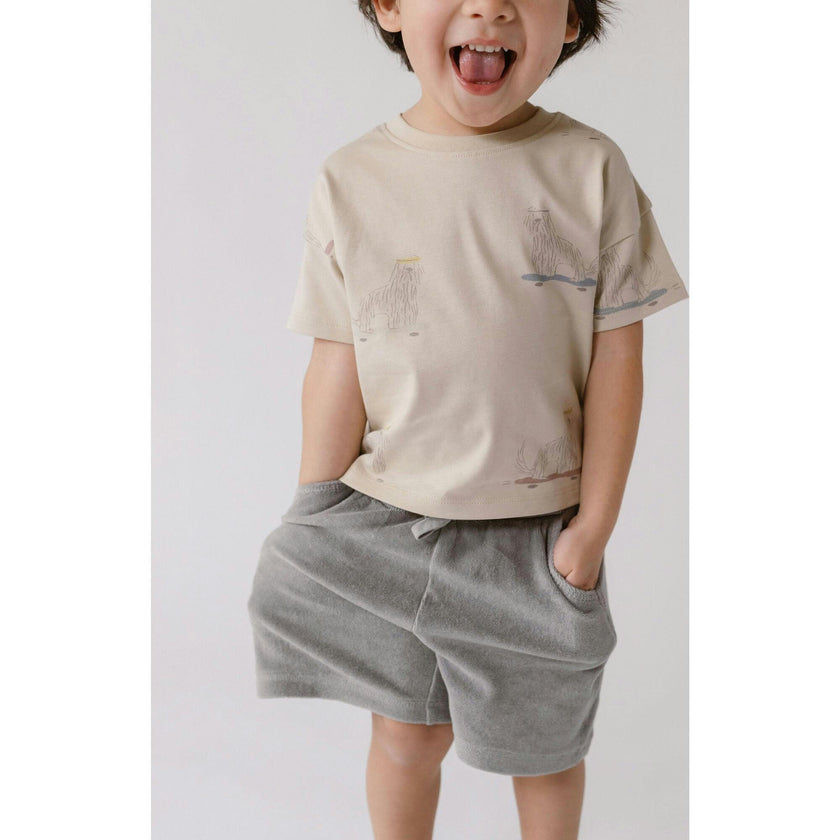 Short Sleeve Round Neck Drop Shoulder T-Shirt, Tan