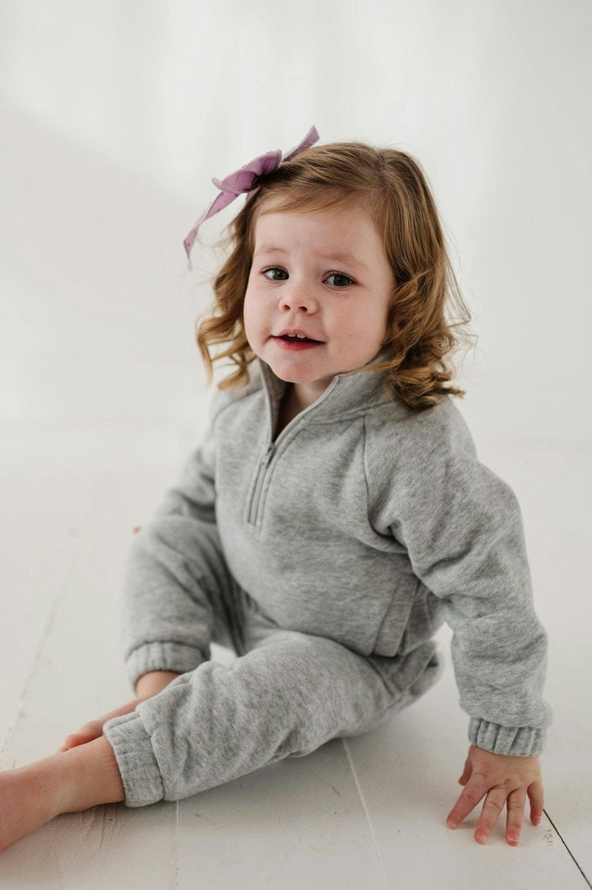 Girls Fleece Zip Set in Heather Gray