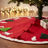 Cats and Green Trees Hand-Felted Christmas Tree Skirt - 60"