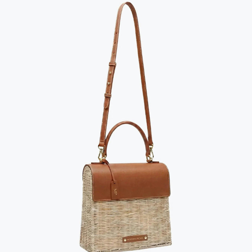 Medium Insulated Hand-Woven Wicker Lunchbox, Natural & Brown