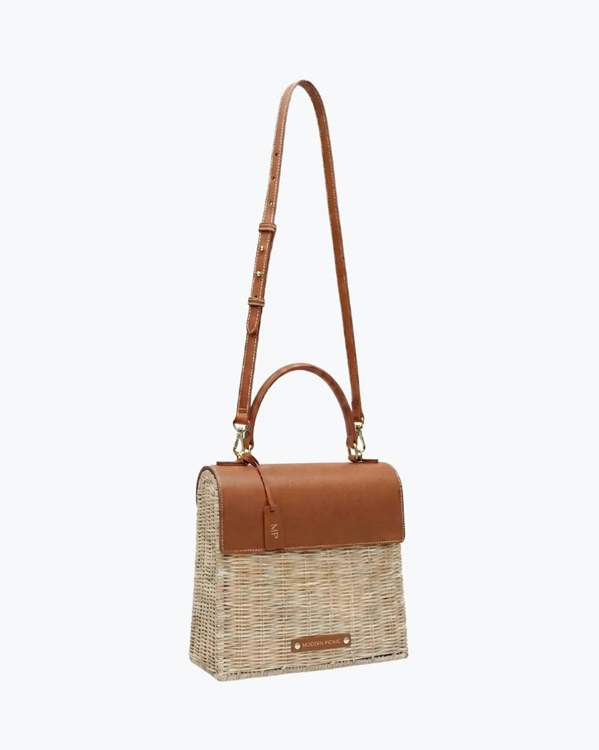 Medium Insulated Hand-Woven Wicker Lunchbox, Natural & Brown