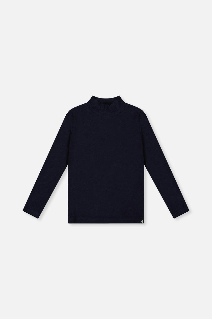 Brushed Rib Mock Neck Top Dark Blue