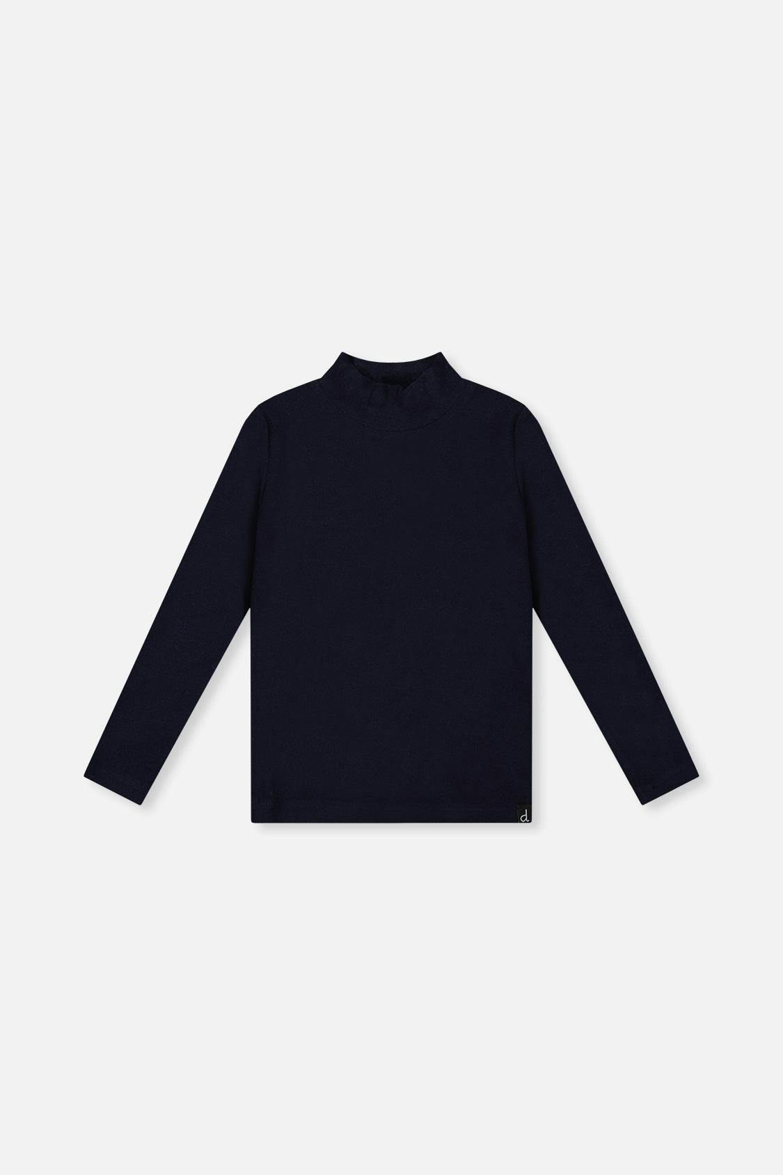 Brushed Rib Mock Neck Top Dark Blue