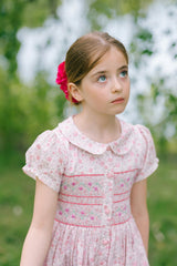 Violette Pink Floral Short Puff Smocked Dress