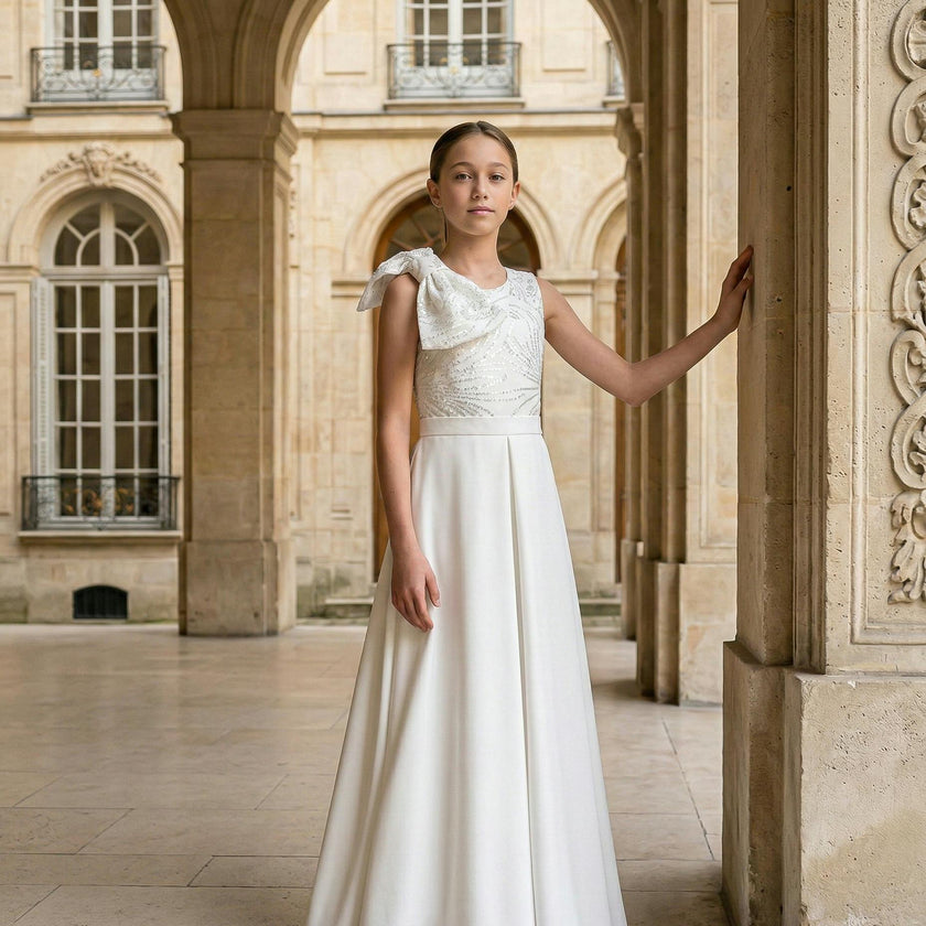White Theia Bow-Embellished Dress