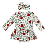 Baby Girl Long Sleeve Bodysuit Dress Set in Poinsettia