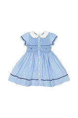 Riviera Blue Stripe Short Sleeve Smocked Dress