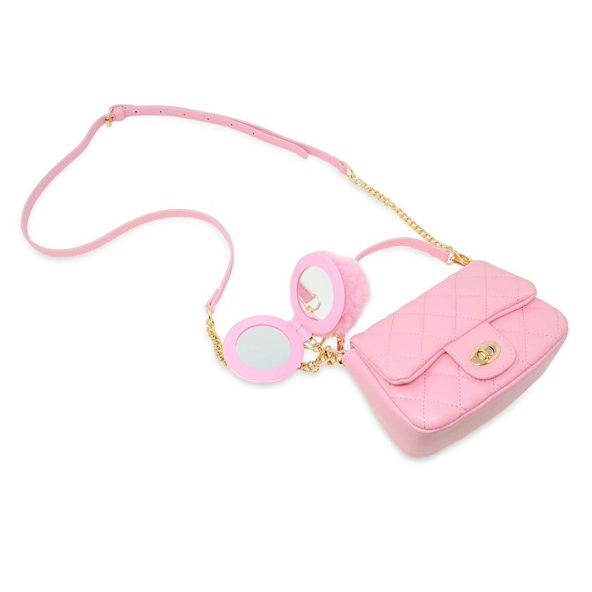 Kids Quilted Puff Flap w/ Mirror Pom Pom Handbag