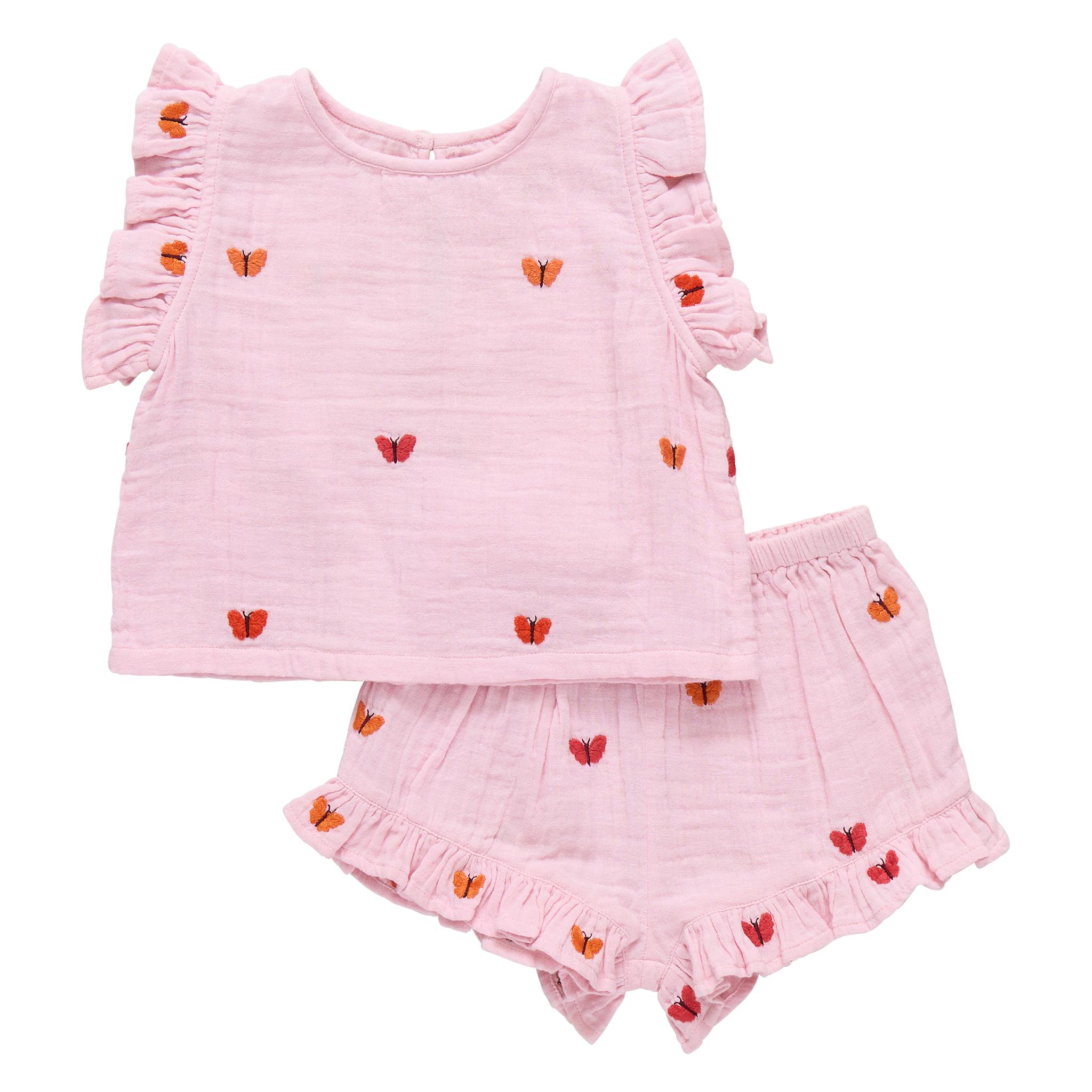 Girls Roey 2-PC Set - Butterfly Embroidery