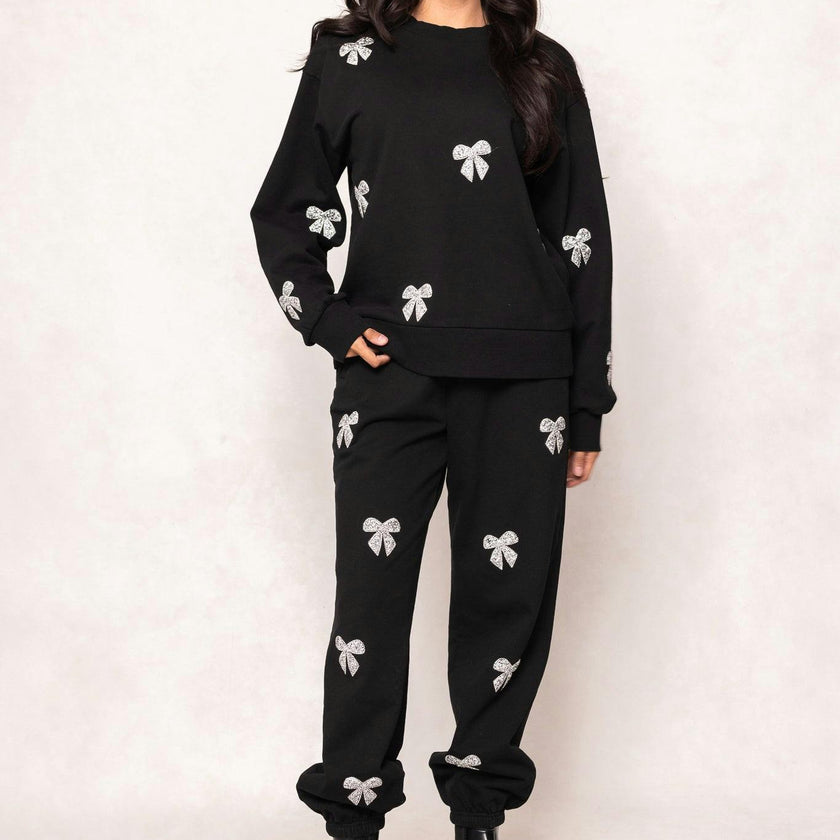 Micah Crew Neck Sweatshirt in Black & Bows