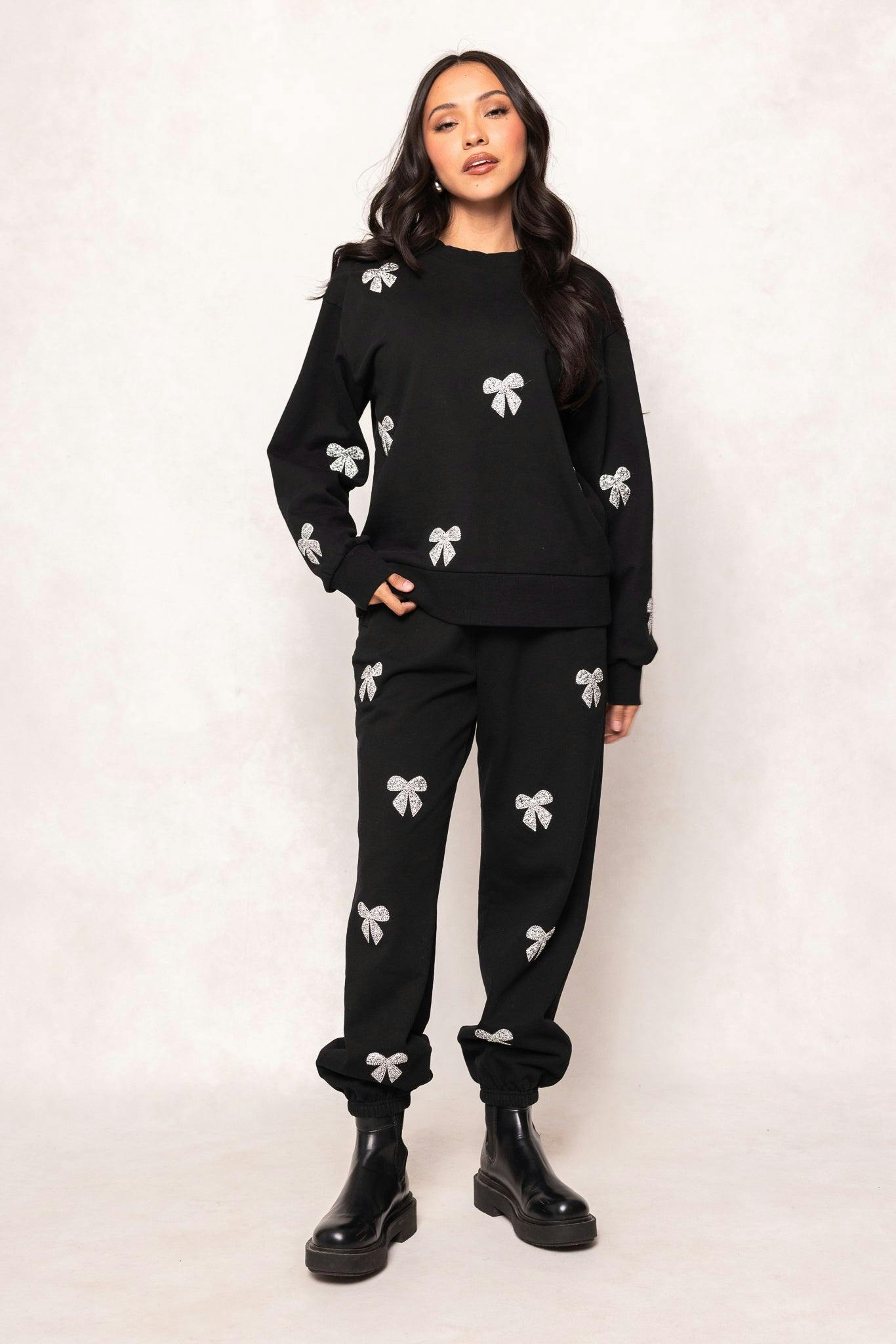 Micah Crew Neck Sweatshirt in Black & Bows