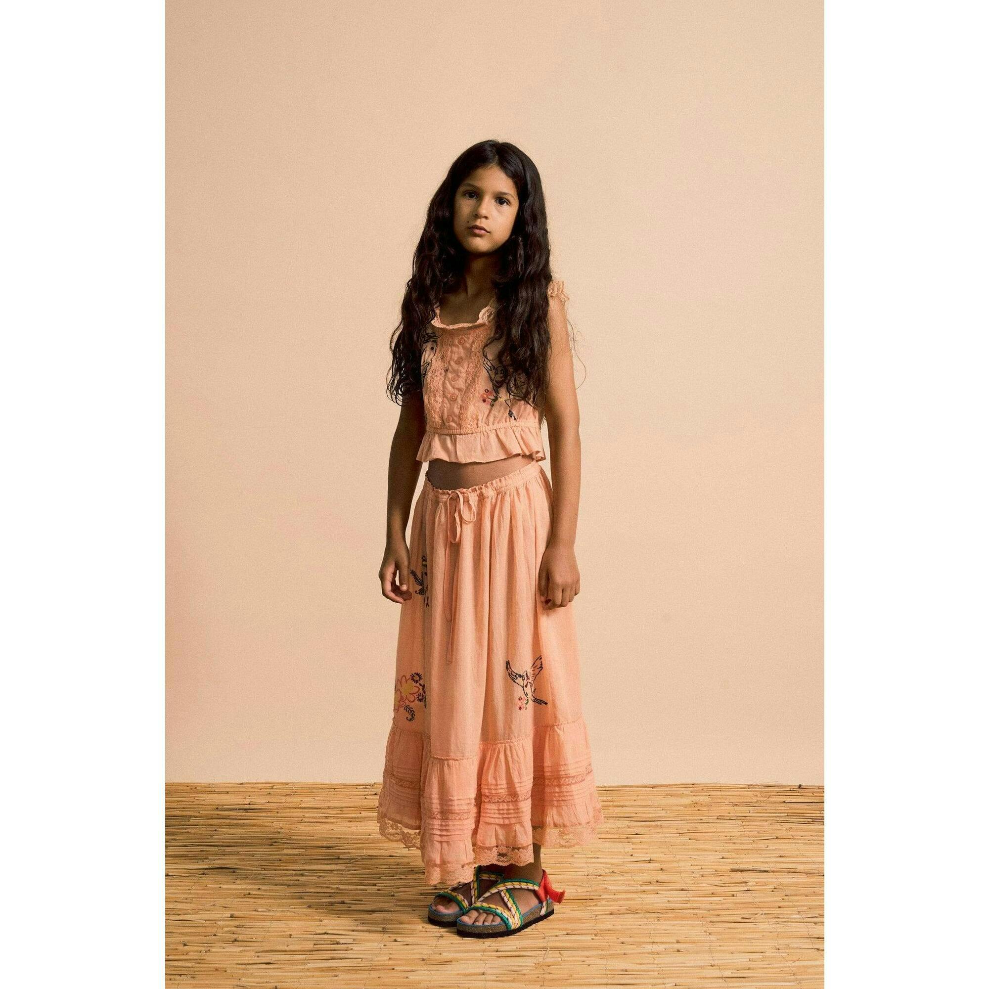BIRDS EMBROIDERED TOP PEACH