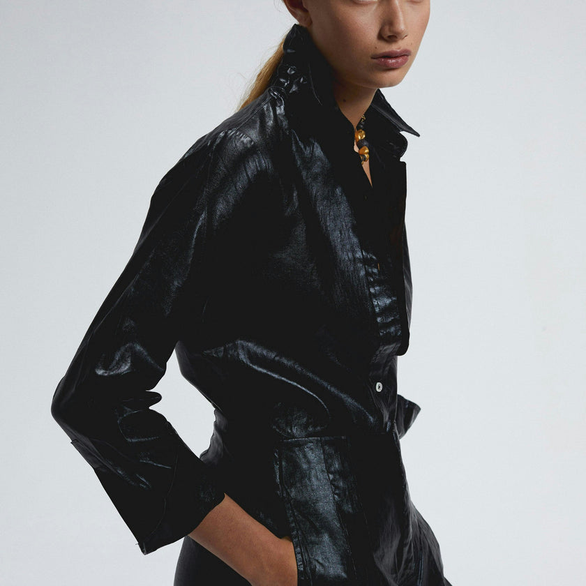 San Marino Metallic Linen Shirt - Black