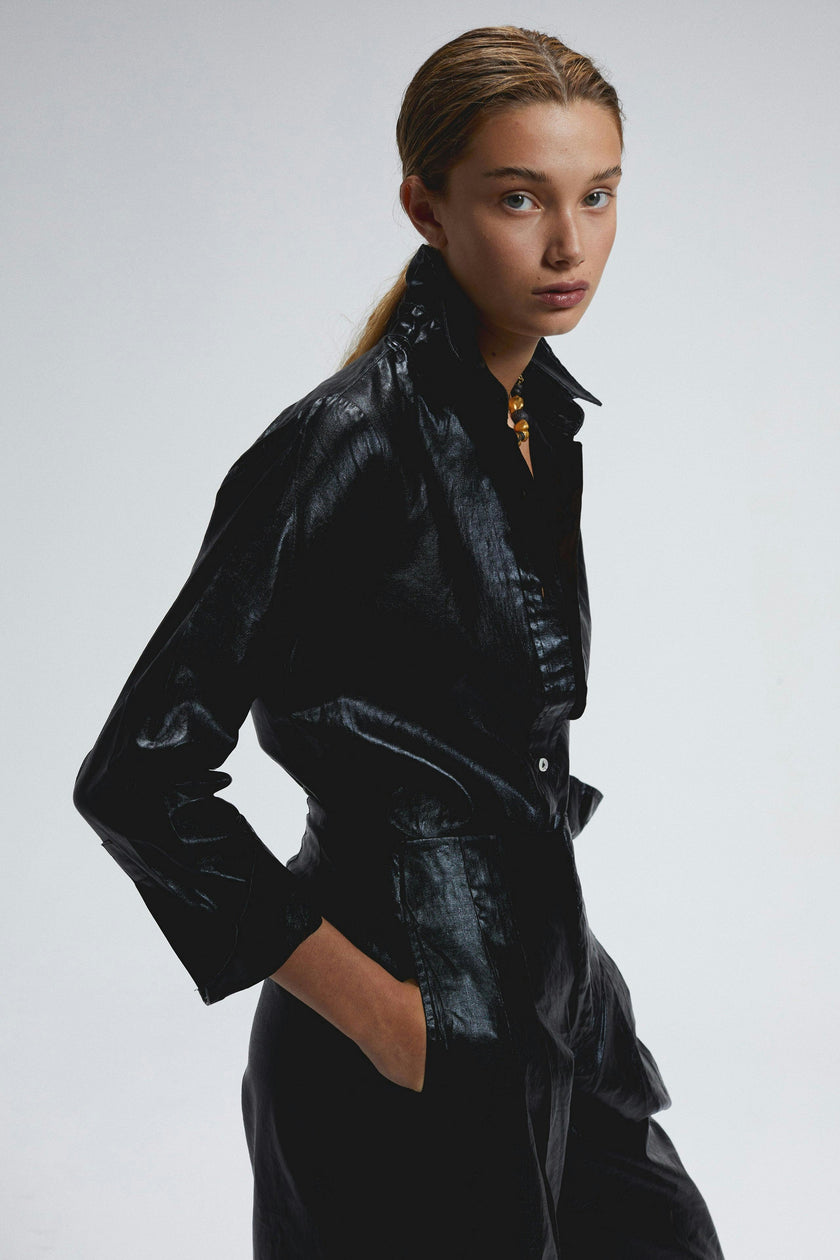 San Marino Metallic Linen Shirt - Black