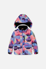 Two Piece Play Snowsuit Pink Mountain Print With Blue Pants