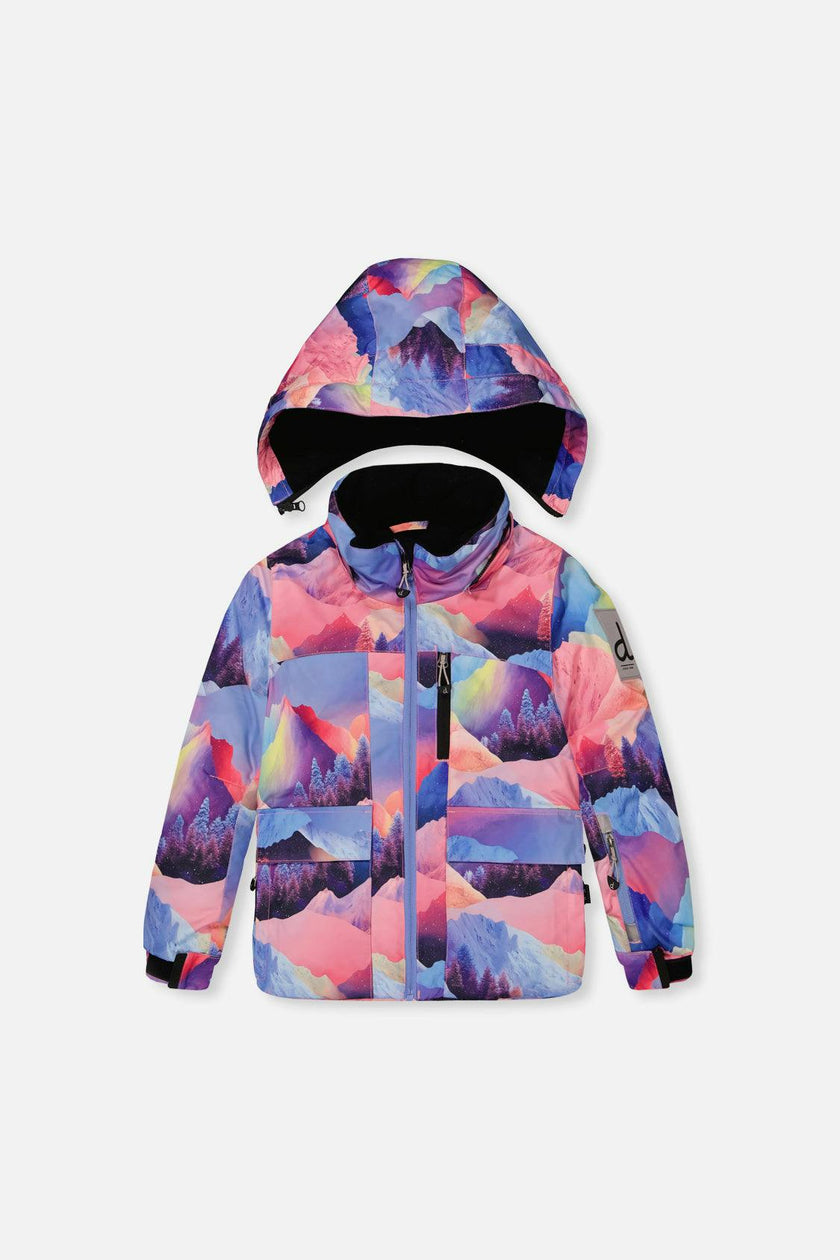 Two Piece Play Snowsuit Pink Mountain Print With Blue Pants