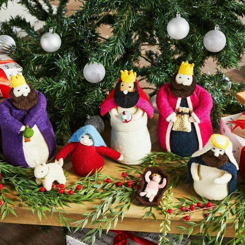 Handmade Nativity Scene Hand Felted Wool Arcadia Home