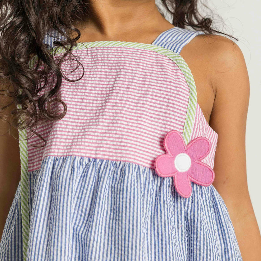 Seersucker Dress With Flower