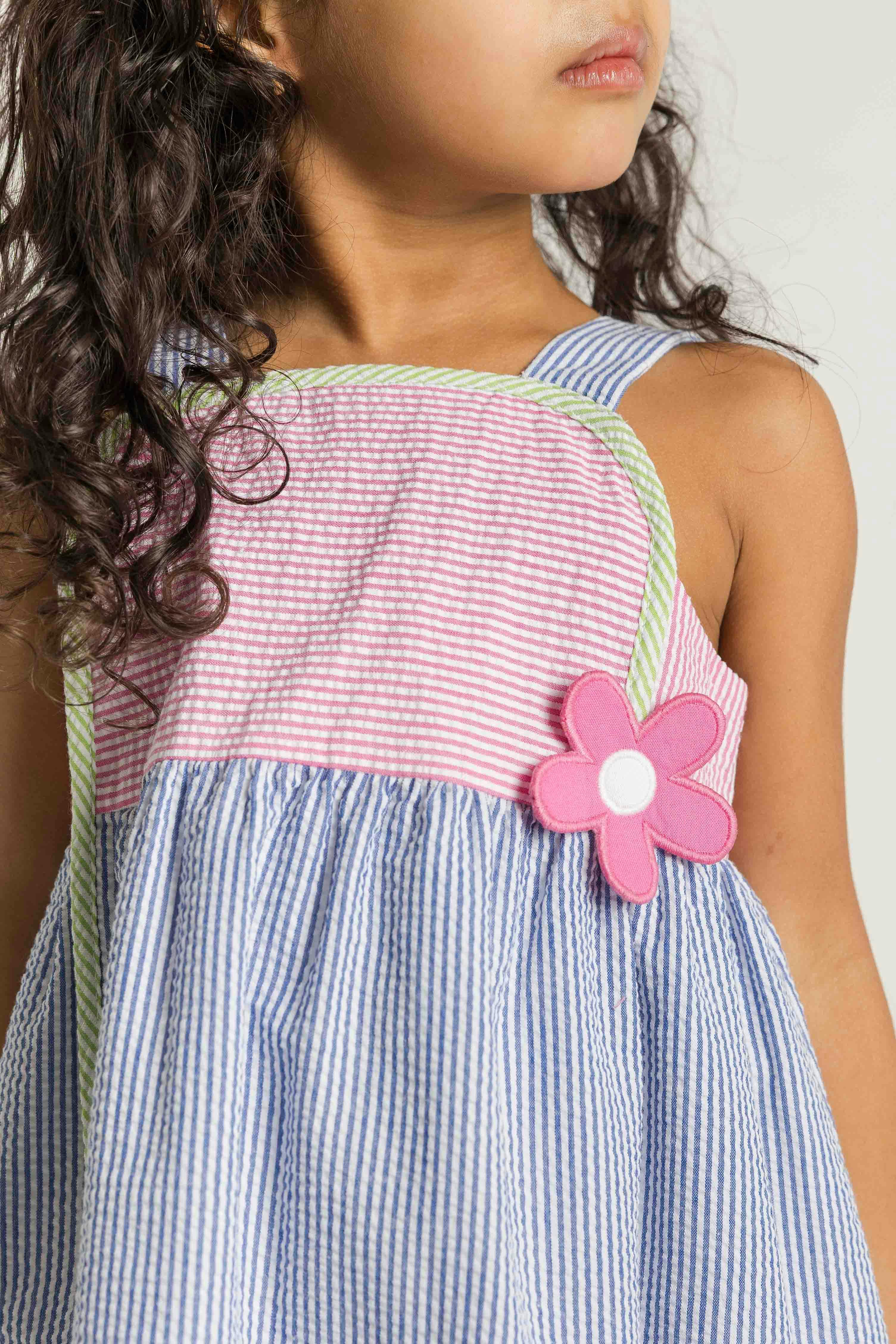 Seersucker Dress With Flower
