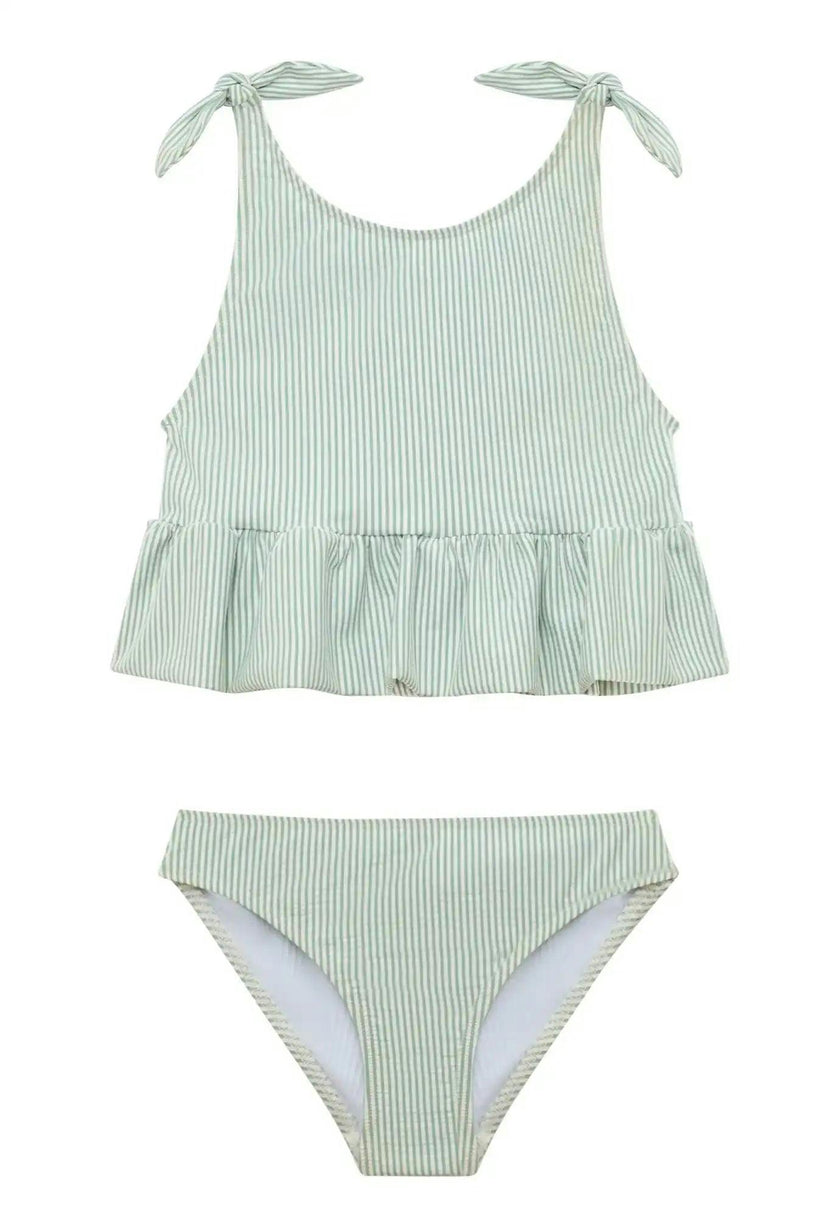 Girls' two-piece swimsuit with green stripes | CANDY 2P