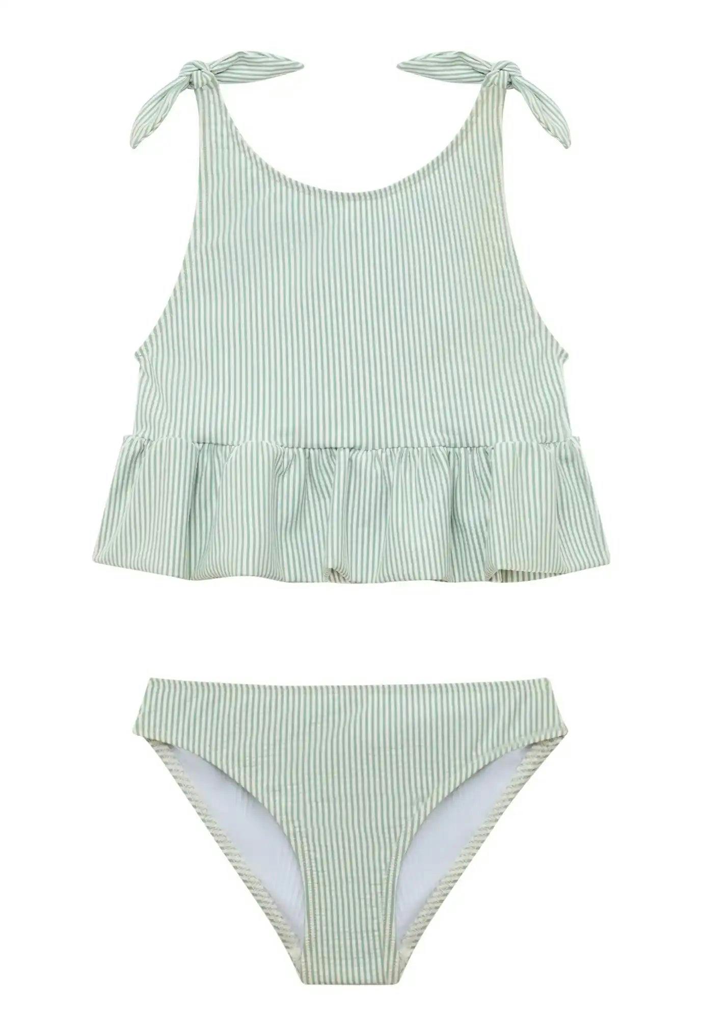 Girls' two-piece swimsuit with green stripes | CANDY 2P