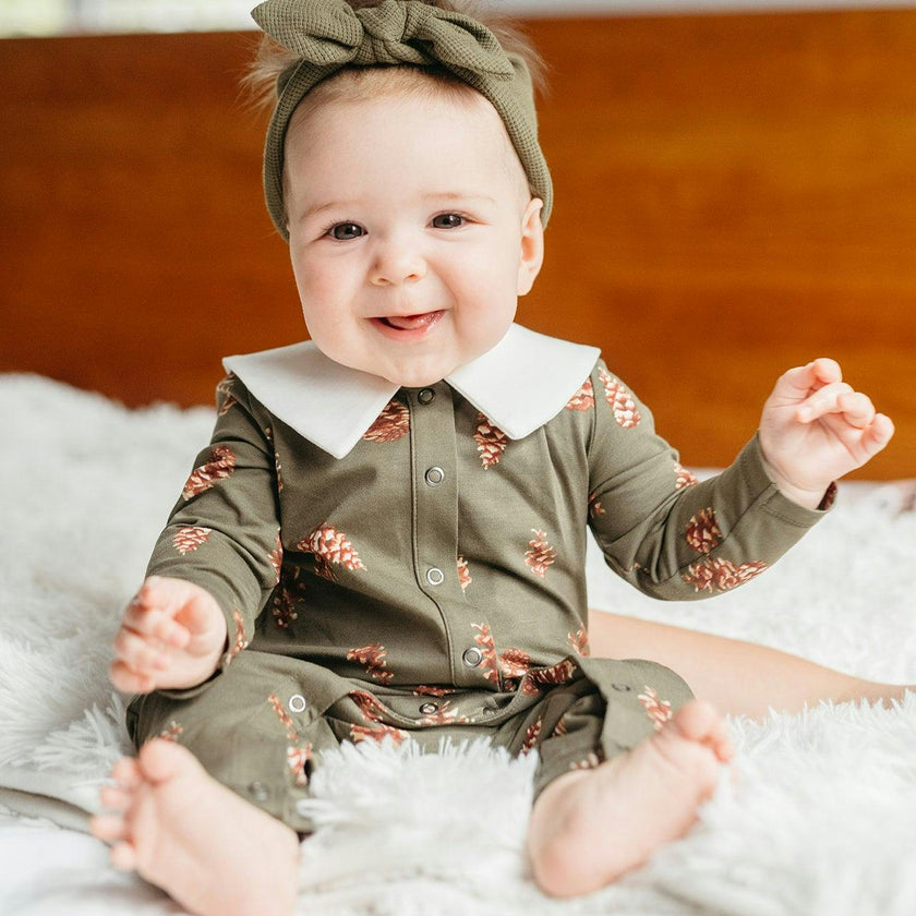 Pinecone Cotton Stretch Collar Long Sleeve Jumpsuit
