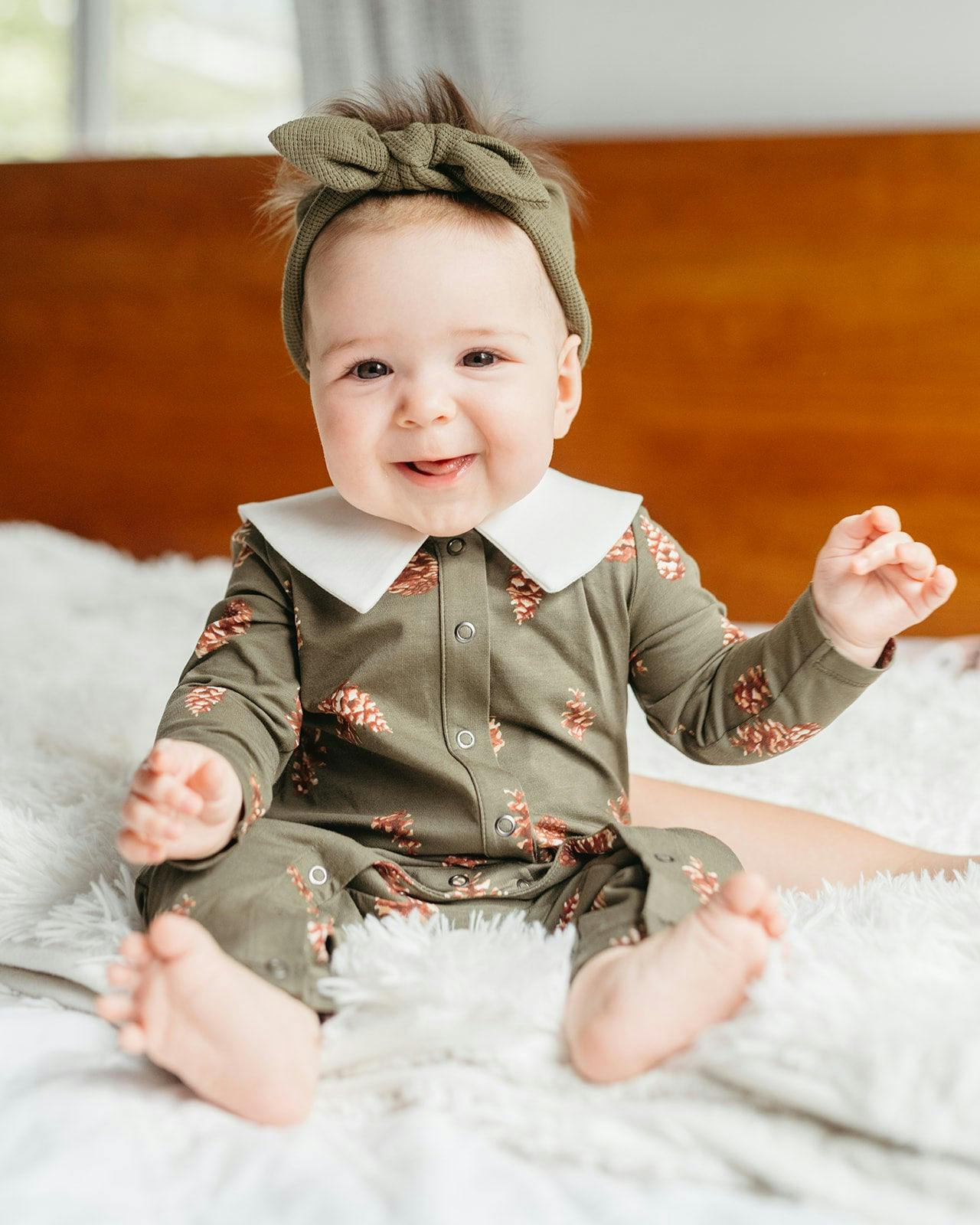 Pinecone Cotton Stretch Collar Long Sleeve Jumpsuit