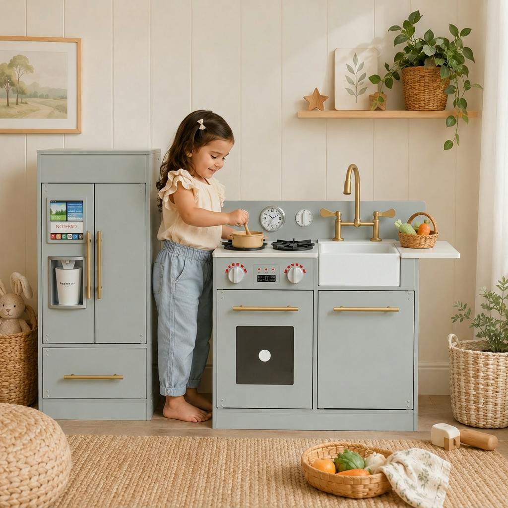 Little Chef Charlotte Modern Play Kitchen, Silver Gray/Gold