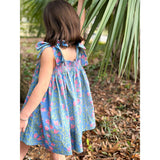 Loblolly Dress in Blue with Pink Bougainvillea
