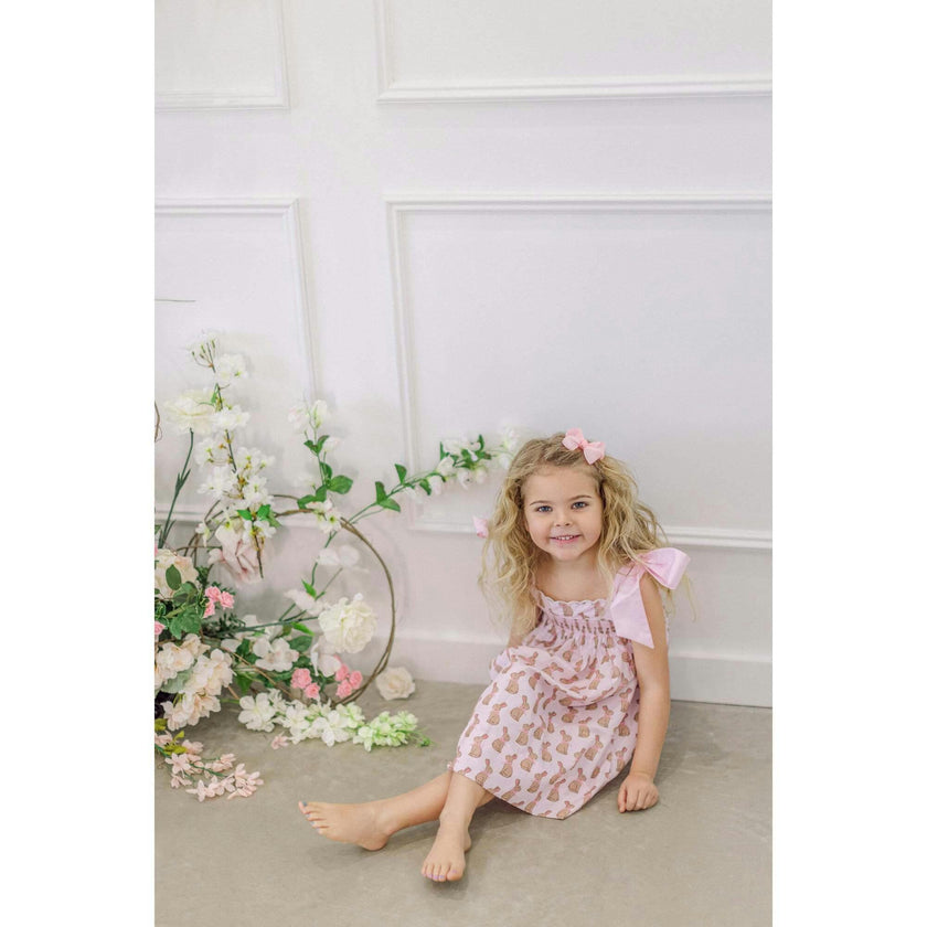 Pink Chocolate Bunny Smocked  Dress