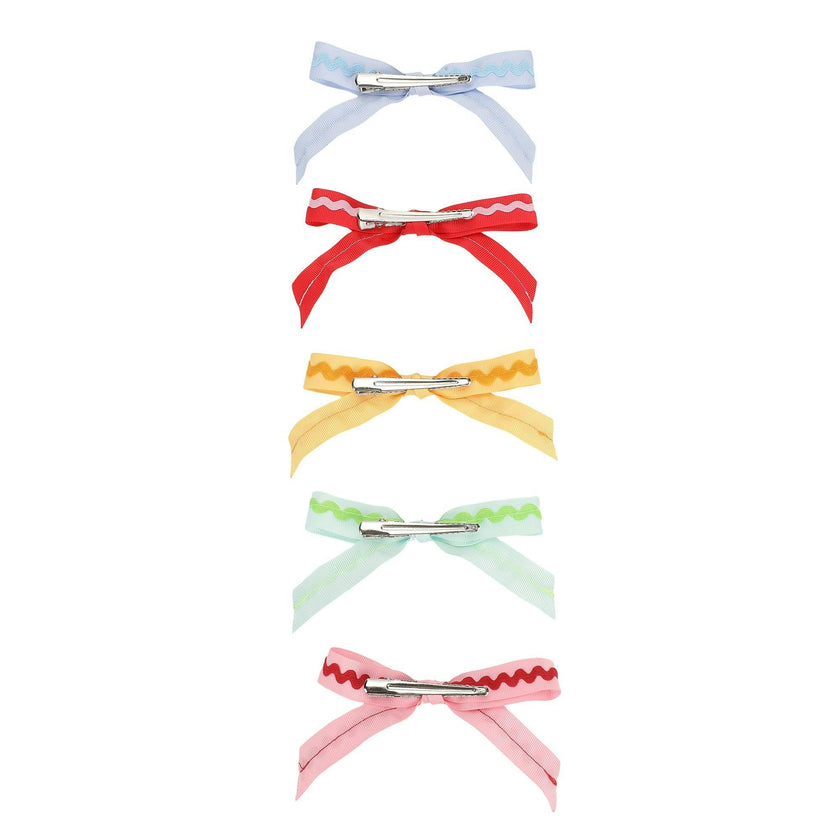 Multicolor Ric Rac Clip-On Bow Set (5 count)