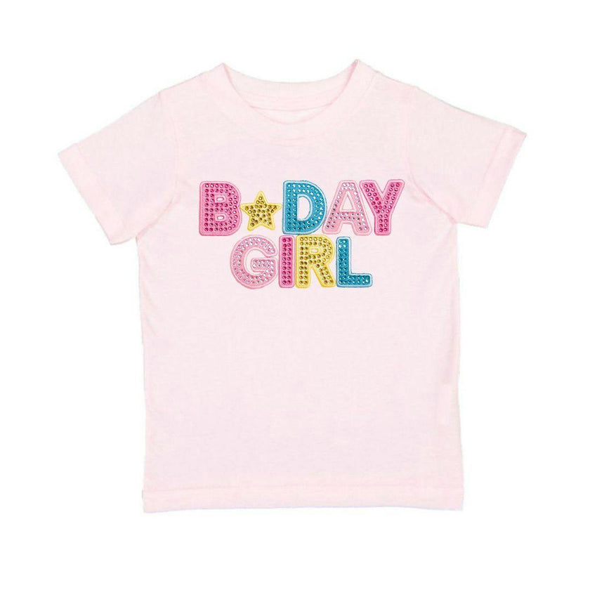 Birthday Girl Rhinestone Patch Short Sleeve T-Shirt - Ballet