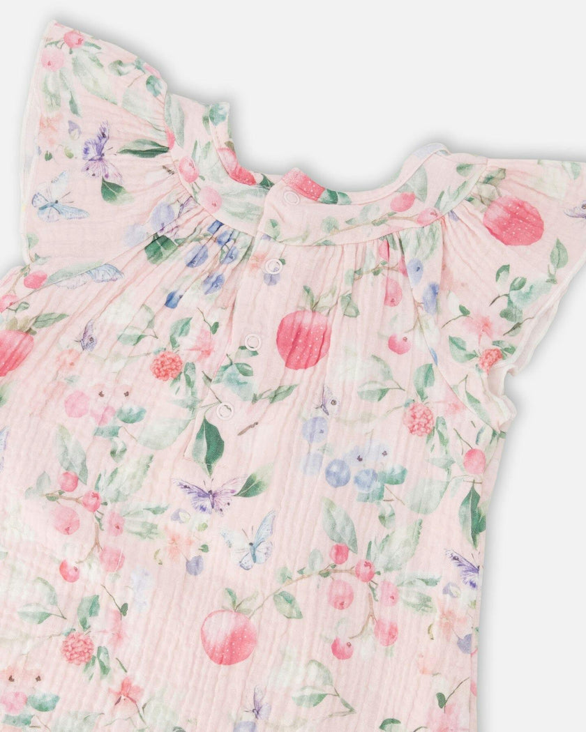 Cotton Muslin Dress And Bloomer Set Pink Printed Berries