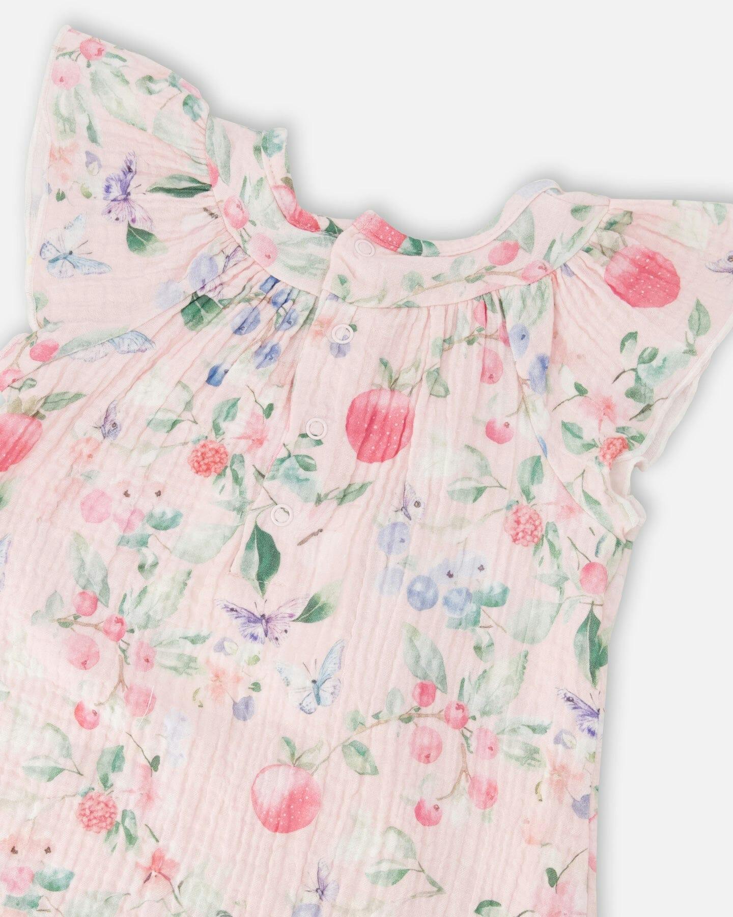Cotton Muslin Dress And Bloomer Set Pink Printed Berries