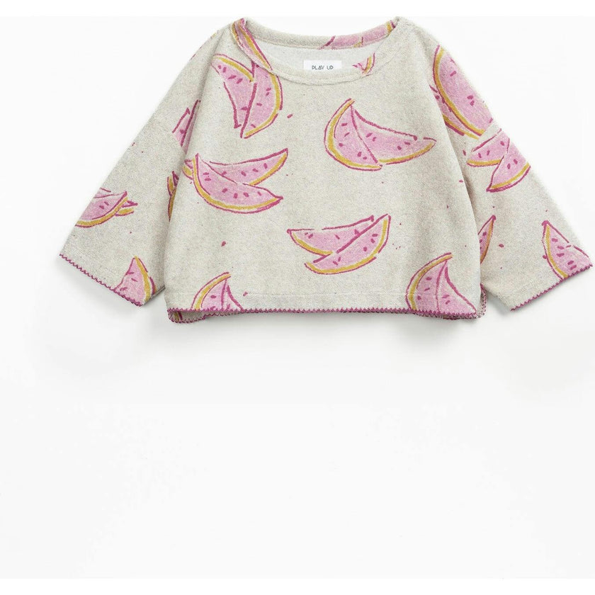 Short Sleeve Watermelon Print Terry Sweater