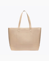 Vegan Leather Work Tote Bag with Removable Insulated Pouch, Cream Croc