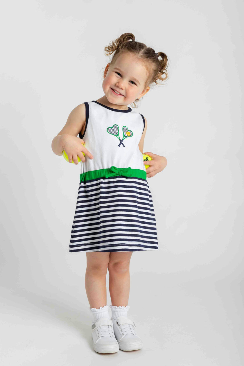 Stripe Knit Dress with Tennis Rackets