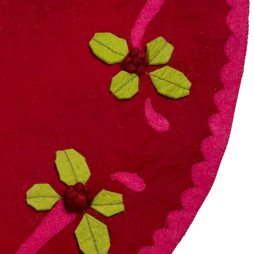 Handmade Christmas Tree Skirt Felt - Berries Red - 60" Arcadia Home