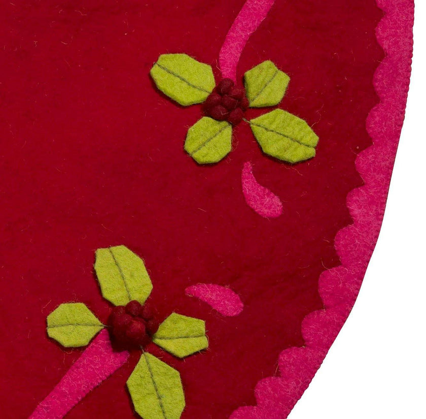 Handmade Christmas Tree Skirt Felt - Berries Red - 60"