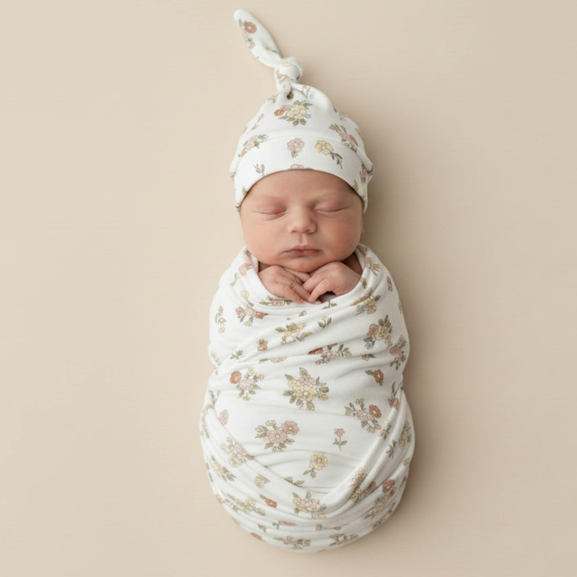 Organic Swaddle Blanket & Hat Set
