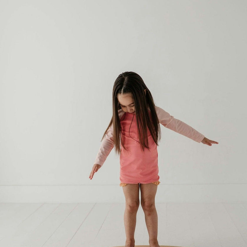 Girls Zip Rash Guard Two-Piece Swimsuit in Strawberry Ice Colorblock