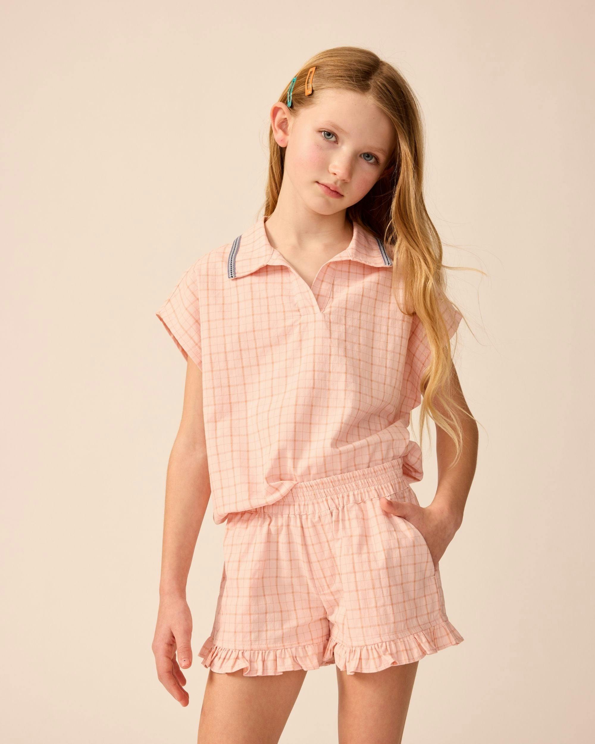 Ruffle Shorts in Pink Plaid