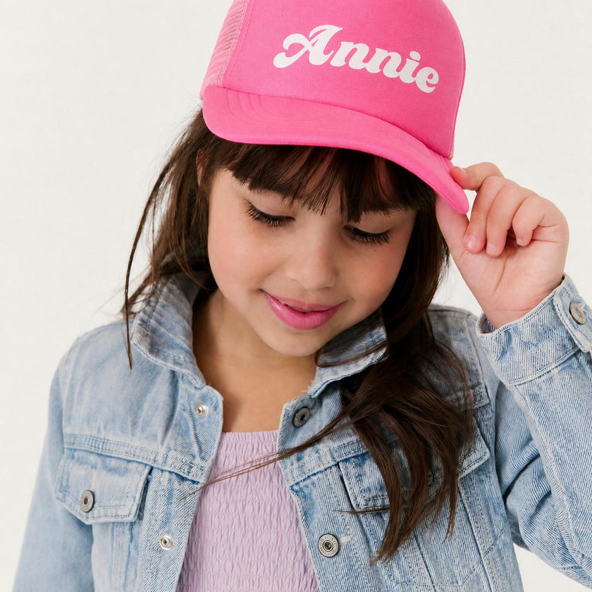Girls Personalized Trucker Hat, Pink
