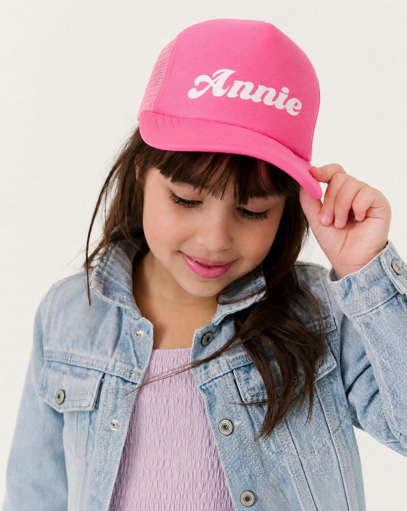 Girls Personalized Trucker Hat, Pink