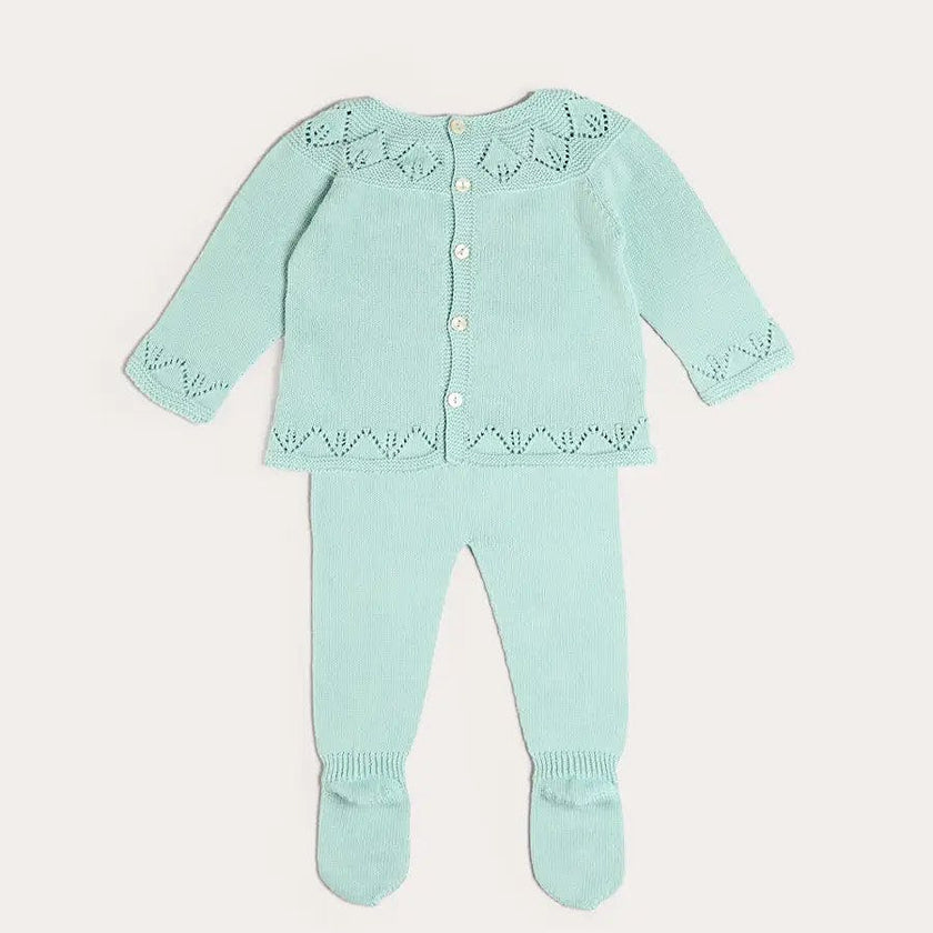 Diamond Openwork Three Piece Knitted Set in Sage Green (1-9mths)