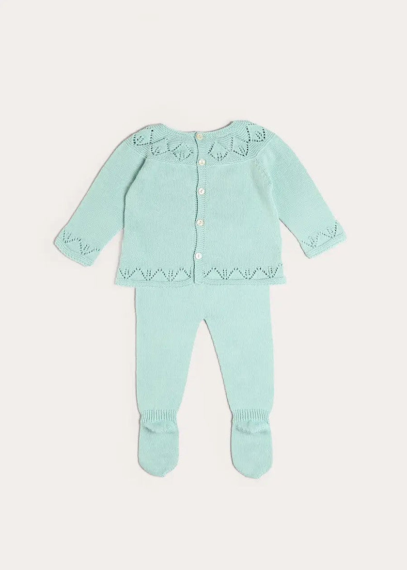 Diamond Openwork Three Piece Knitted Set in Sage Green (1-9mths)
