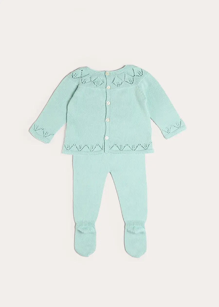Diamond Openwork Three Piece Knitted Set in Sage Green (1-9mths)