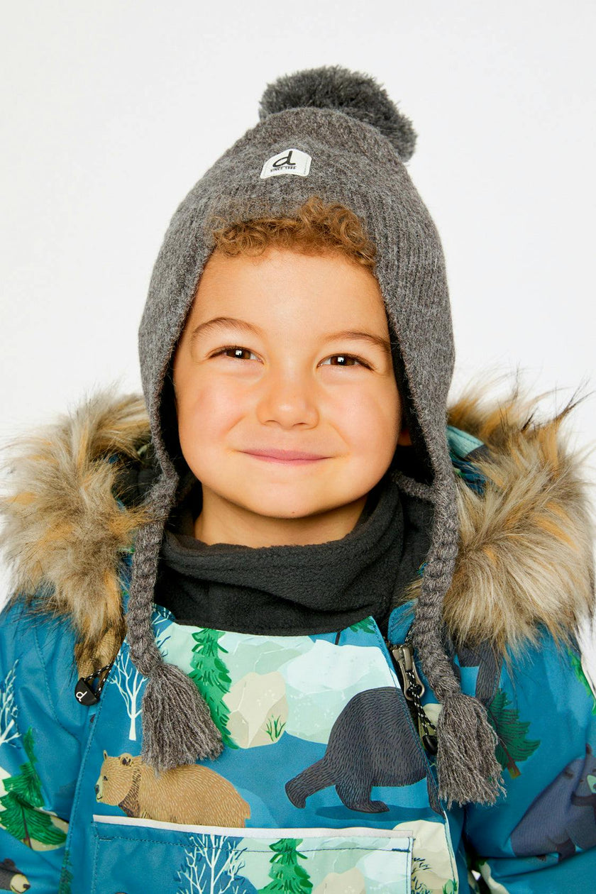 Winter Peruvian Knit Hat with Pompom Cool Dark Grey